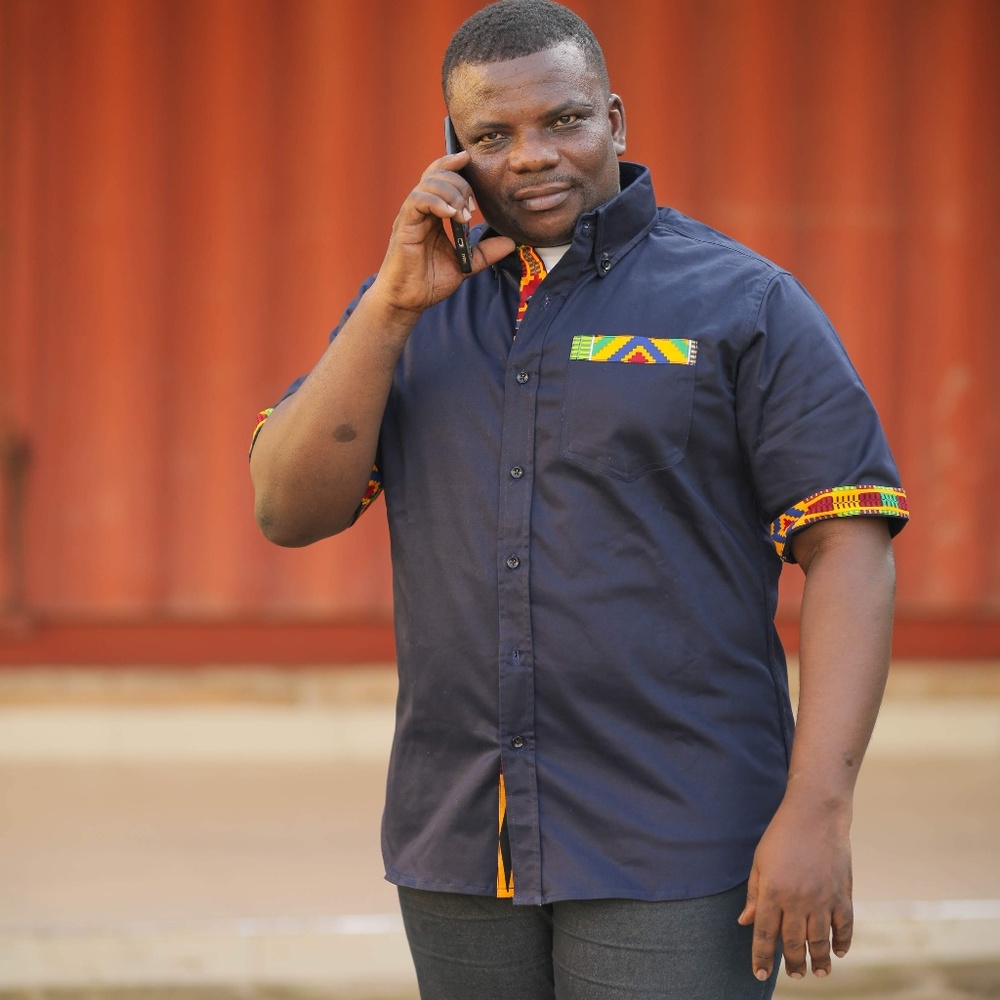 Blue African Ashanti Kente Lined Shirt